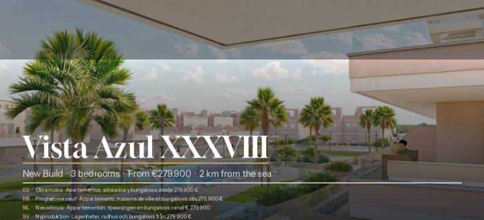 New build in Pilar de la Horadada – apartments, townhouses and bungalows from €279,900 at Vista Azul XXXVIII